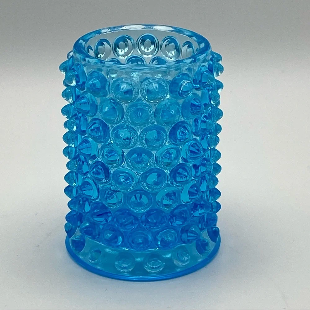 Vintage Aqua Blue Hobnail Toothpick Holder 2.5” Bumpy Pressed Glass Small Chip